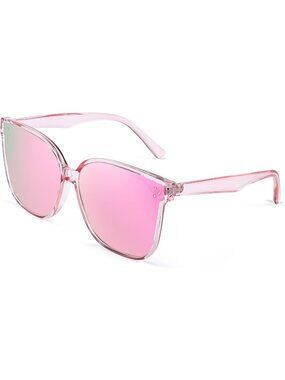 Women's Clear Pink Square Oversized Polarized Sunglasses Minimalist Style B2600